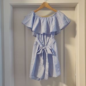 Pinstripe off the shoulder romper